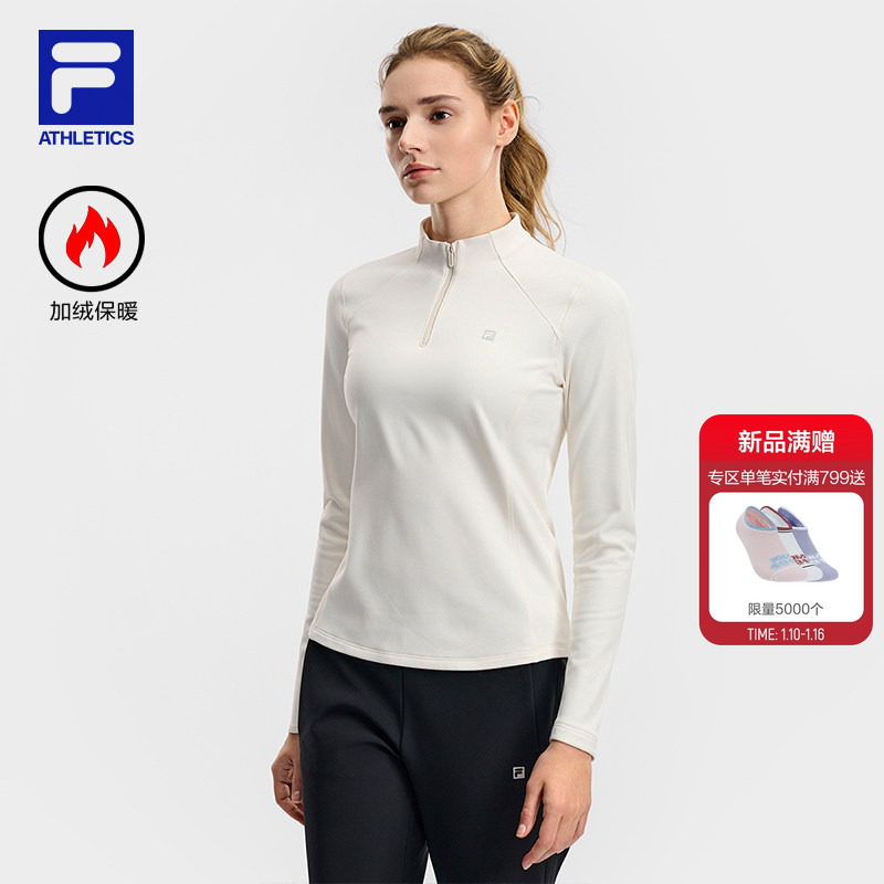 FILA 斐乐官方女子针织长袖上衣2026春季新款健身运动基础加绒长T