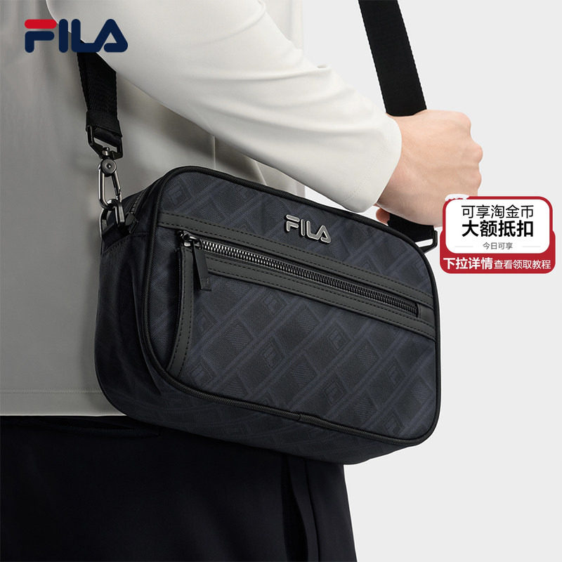 黑武士|FILA 斐乐官方男老花挎包新款时尚休闲单肩包斜挎包随身