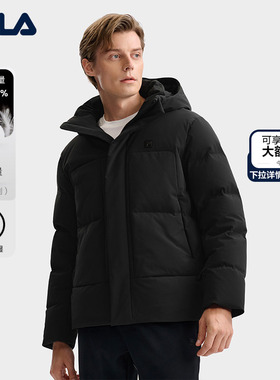 斐乐90鹅绒高蓬740+FILA羽绒服男2025冬新款可拆卸帽商务防水外套