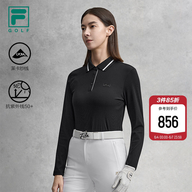 FILA 斐乐官方女子针织长袖POLO衫2026春新款高尔夫运动防晒上衣