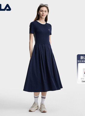 FILA 斐乐官方女子编织连衣裙2026夏季新款简约修身显瘦拼接裙子