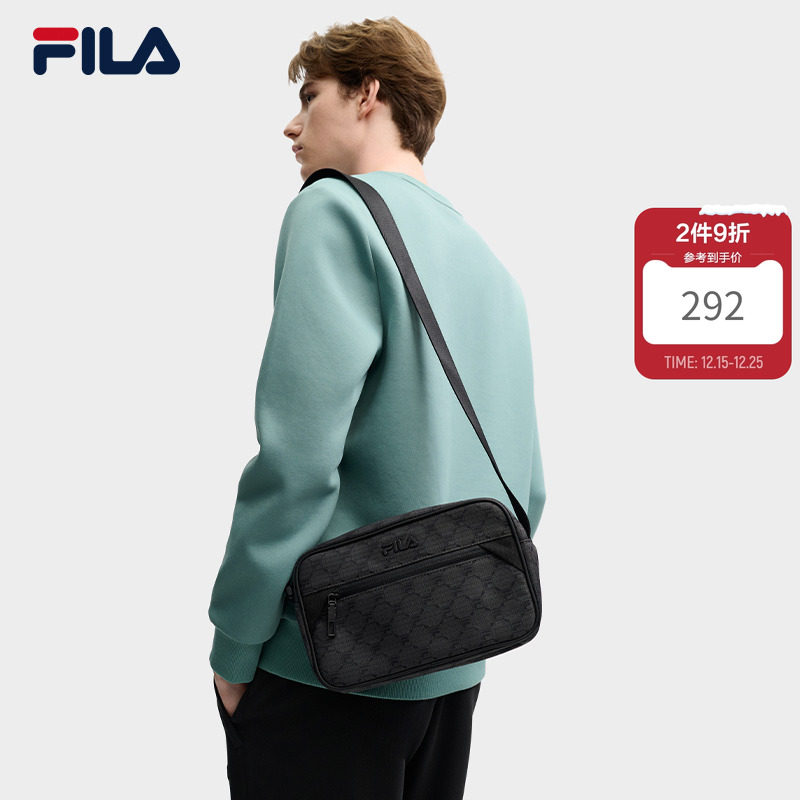 黑武士|FILA 斐乐官方男包挎包休闲老花蛮印单肩包斜挎包随身包