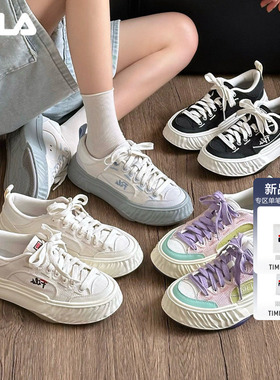 岩行帆布鞋 |FILA斐乐官方女FOSSO 1+春夏情侣透气休闲鞋小白鞋子