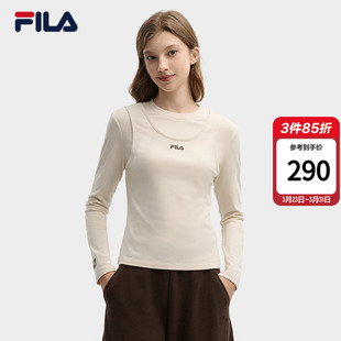 FILA斐乐官方女子长袖 假两件修身 T2026春季 时尚 长T 新款 杨幂同款