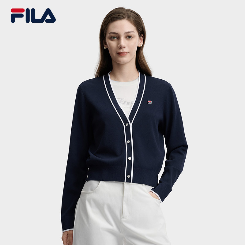 FILA 斐乐官方女士编织外套2026夏季新款简约基础百搭V领毛