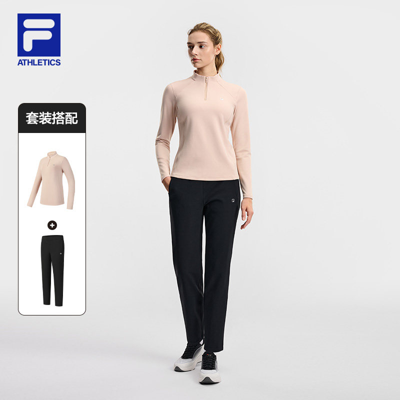 FILA斐乐官方运动套装加绒女春季新款长袖T恤裤子跑步健身训练服