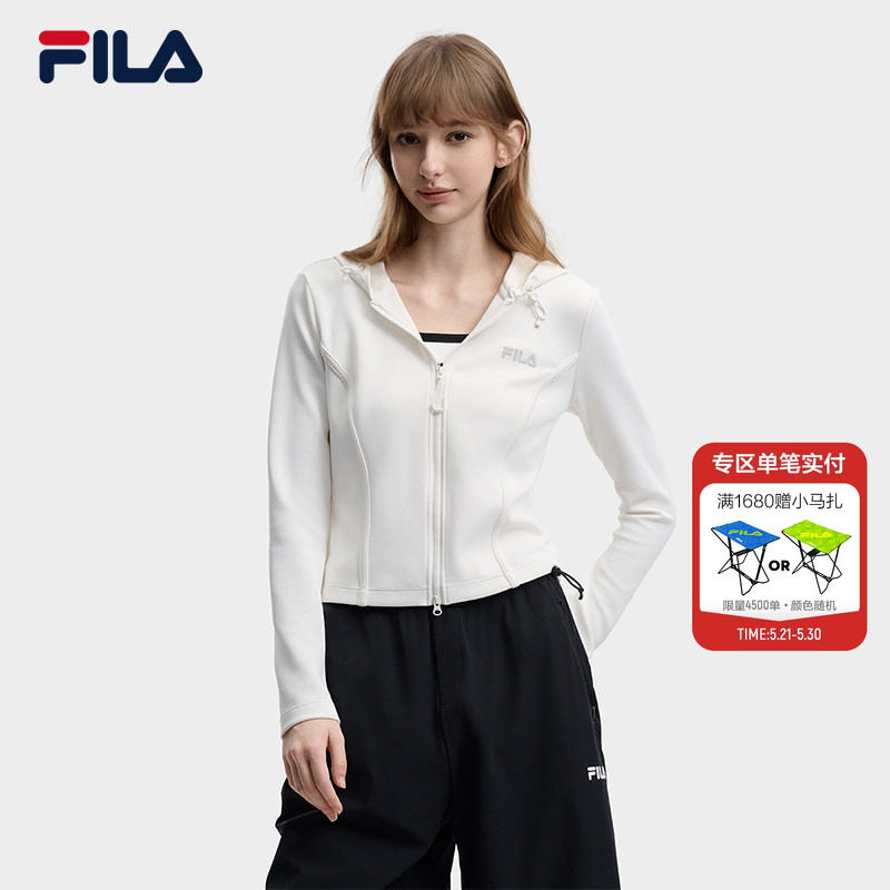 FILA 斐乐官方女士针织连帽外套2026夏新款简约时尚显瘦修身