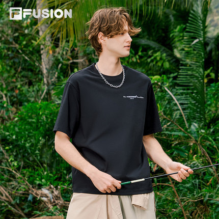 FILA FUSION斐乐潮牌男士T恤2025夏季新款简约休闲宽松针织短袖衫