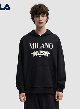 FILA MILANO斐乐官方男子连帽卫衣2025冬新款绵羊毛宽松长袖上衣