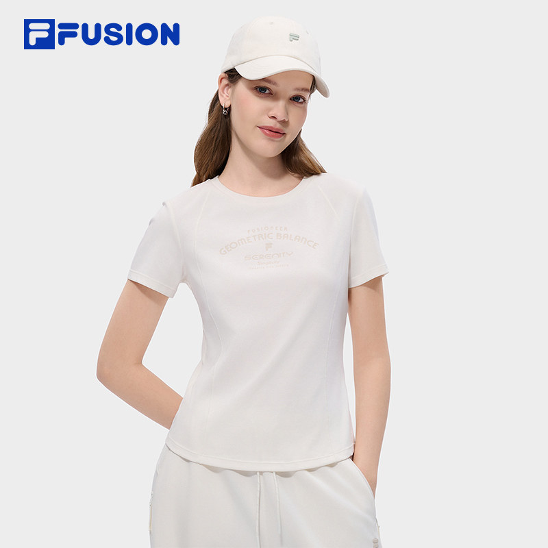FILA FUSION斐乐潮牌女子针织短袖衫2026夏季新款休闲简约修身T恤
