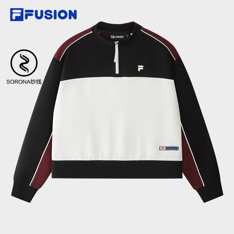 FILA FUSION斐乐潮牌女子套头卫衣2026春季新款拼色宽松针织上衣,运动服/休闲服装,运动卫衣/套头衫,淘宝优惠券,粉丝福利购,淘宝优惠卷