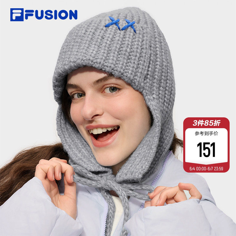 FILA FUSION斐乐帽子女帽针织帽保暖护耳帽飞行帽毛线帽冬帽