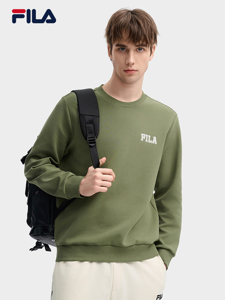 남성용 FILA 풀오버 스웨트 셔츠 2024 신작 가을 루즈 라운드 넥 캐주얼 니트 긴팔 스포츠웨어 탑