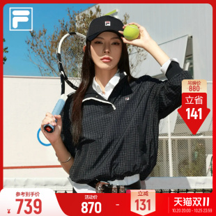 FILA斐乐套头卫衣26冬款女子网球阿普瑞风宽松格子半拉链上衣