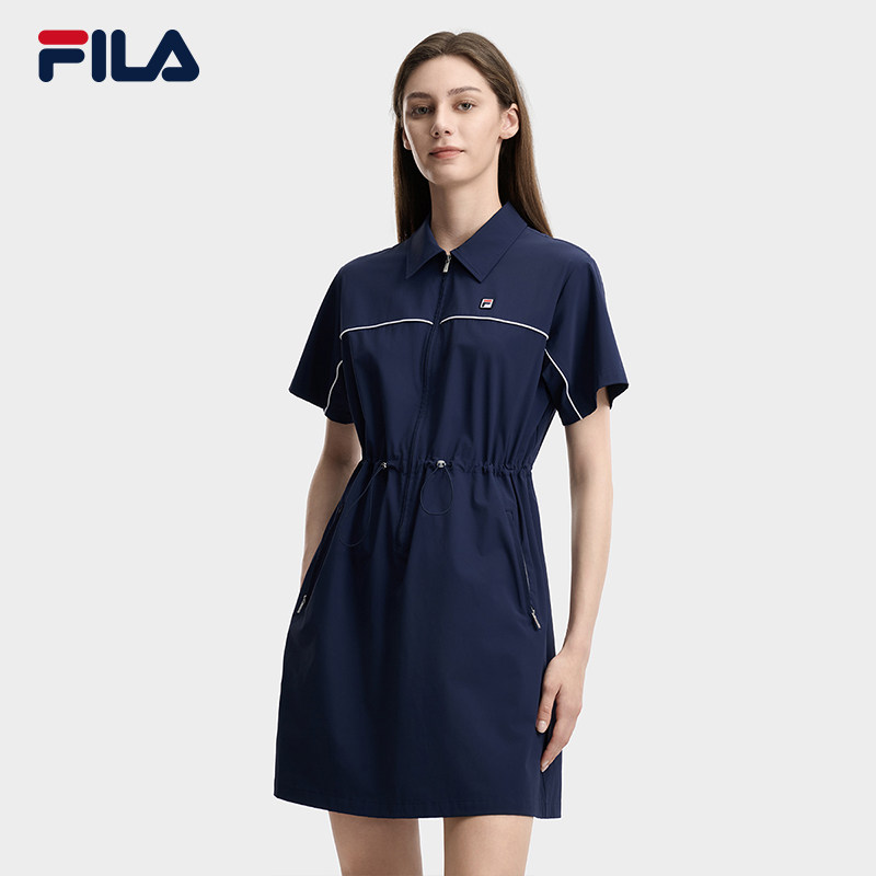 FILA 斐乐官方女子梭织连衣裙2026夏新款时尚休闲宽松收腰衬