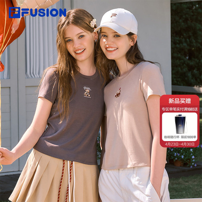 FILA FUSION斐乐潮牌女子针织短袖衫2026夏季新款简约时尚修身T恤