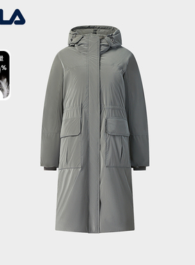 FILA Emerald斐乐女士长款鹅绒羽绒服2025冬新款休闲连帽保暖外套
