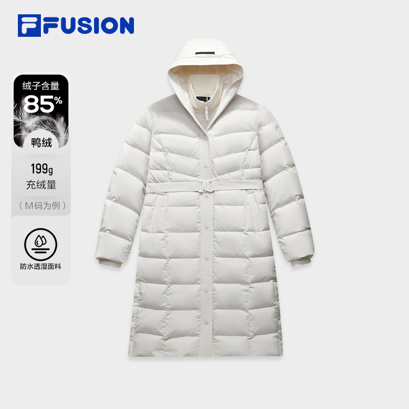 FILA FUSION斐乐潮牌长款羽绒服女2025冬季新款休闲保暖连帽外套
