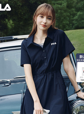 FILA斐乐官方女梭织连衣裙2026夏新款防晒凉感工装收腰修身衬衫裙