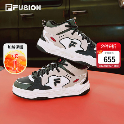 FILA FUSION斐乐潮牌BANK2高帮加绒板鞋2冬季新款男鞋保暖鞋子女