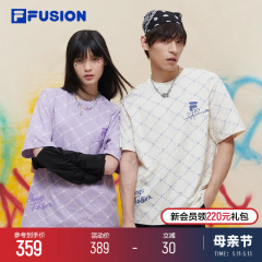 FILA FUSION斐乐潮牌情侣款老花短袖T2024春新纯棉情人节T恤男女