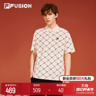 FILA FUSION斐乐潮牌短袖POLO衫男2024夏季老花针织休闲翻领T恤衫