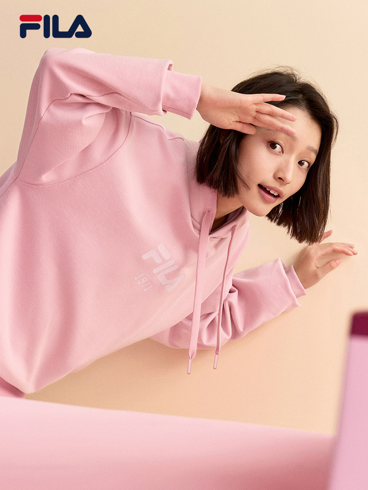 FILA 커플 후드 벨벳 스웨트 남성 2024 가을 새로운 루즈 후디 캐주얼 스포츠 여성 탑