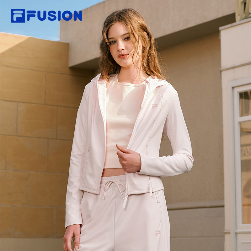 FILA FUSION斐乐潮牌针织连帽外套女2026夏新款简约显瘦修身上衣