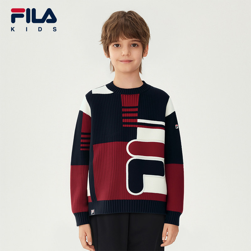 FILA KIDS斐乐童装男大童毛衣2025冬季新款儿童宽松舒适编织衫潮,童装/婴儿装/亲子装,毛衣/针织衫,淘宝优惠券,粉丝福利购,淘宝优惠卷