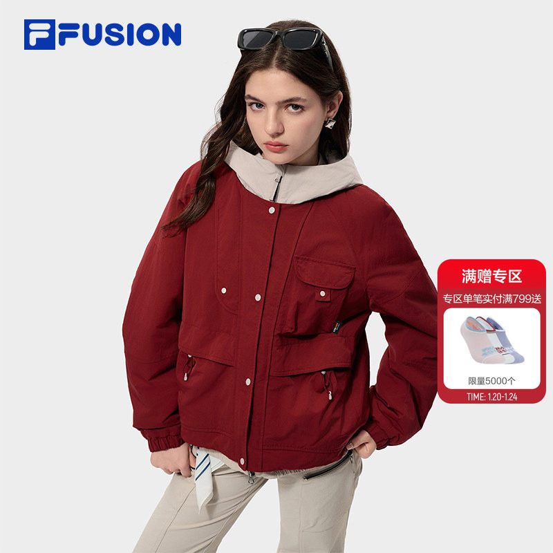 FILA FUSION斐乐潮牌棉服女2026春新款休闲宽松红色外套连帽夹克,运动服/休闲服装,运动棉衣,淘宝优惠券,粉丝福利购,淘宝优惠卷
