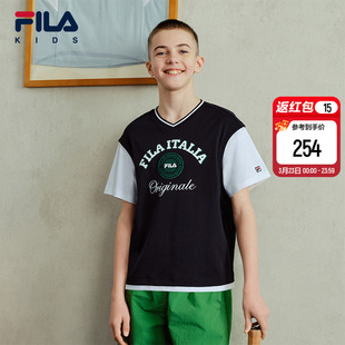 FILA KIDS斐乐童装儿童纯棉宽松短袖T恤夏季款男女童休闲透气上衣