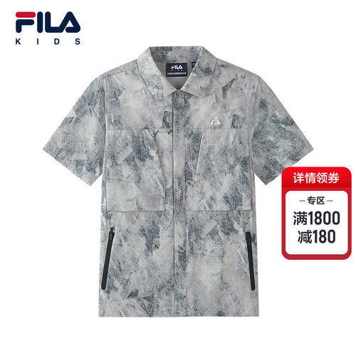 FILA KIDS斐乐童装男大童外套26秋季新款儿童户外运动短袖衬衫