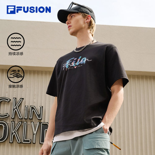 FILA FUSION斐乐潮牌情侣针织男士短袖衫夏新款凉感纯棉休闲T恤女
