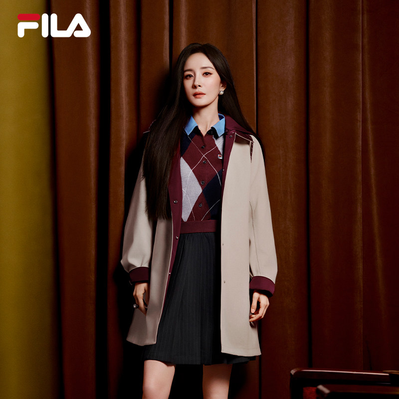 【杨幂同款】FILA斐乐外套26冬季新款女装时尚休闲中长款连帽风衣