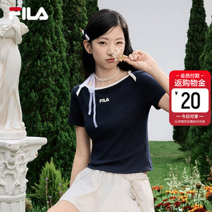 休闲简约运动上衣显瘦修身 2026夏新款 T恤 衫 FILA斐乐女子针织短袖