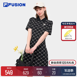 FUSION斐乐潮牌连衣裙女2024夏季 FILA 新款 POLO显瘦老花连身裙子