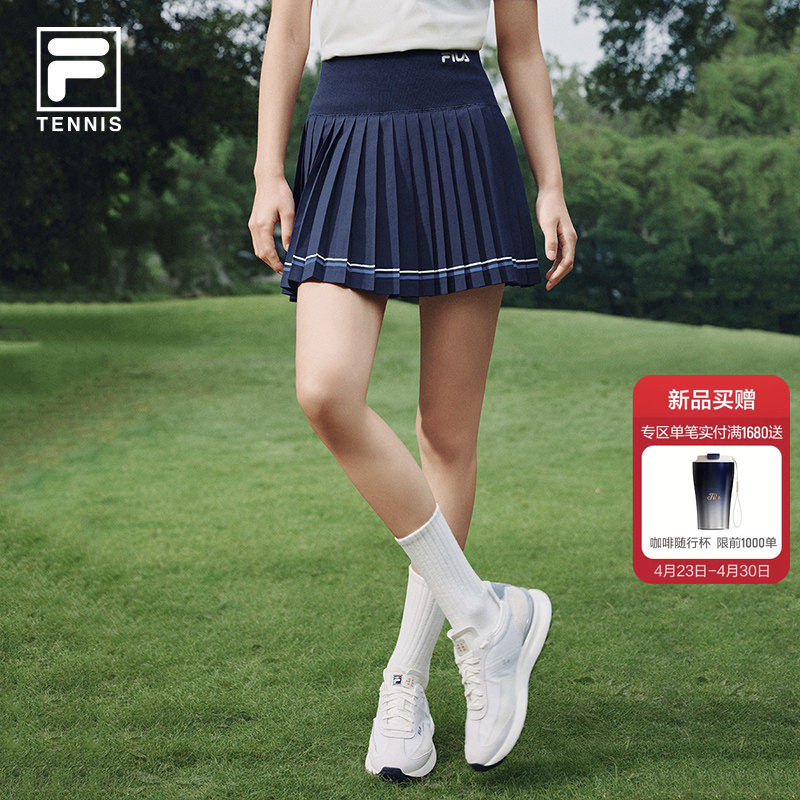 FILA斐乐官方女梭织裙2026夏新款网球运动防晒半身裙百褶裙带底裤