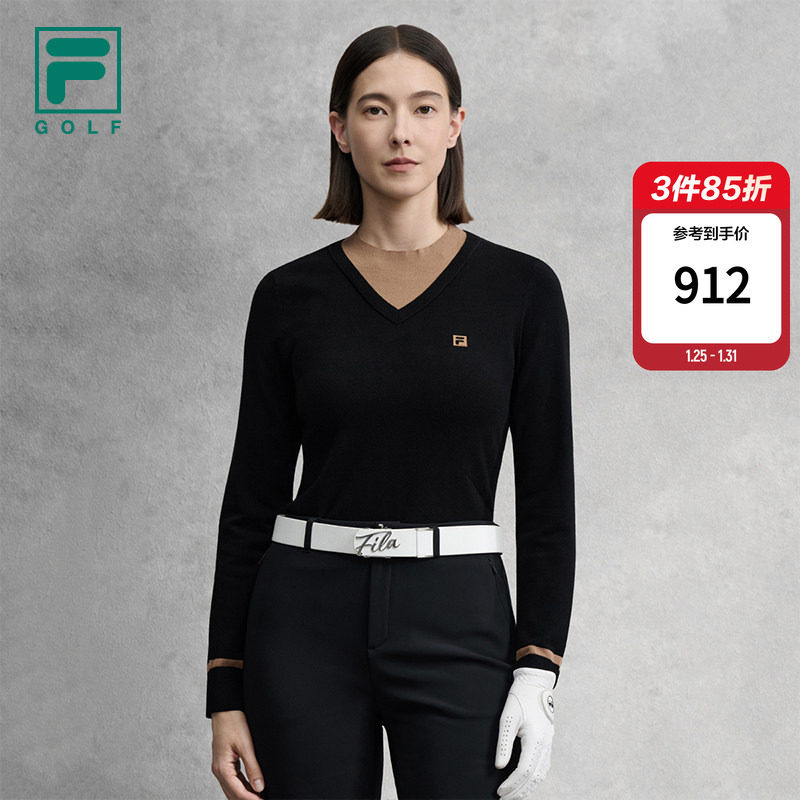 何沐妮同款FILA 斐乐官方女编织衫冬季新款高尔夫运动假两件毛衣