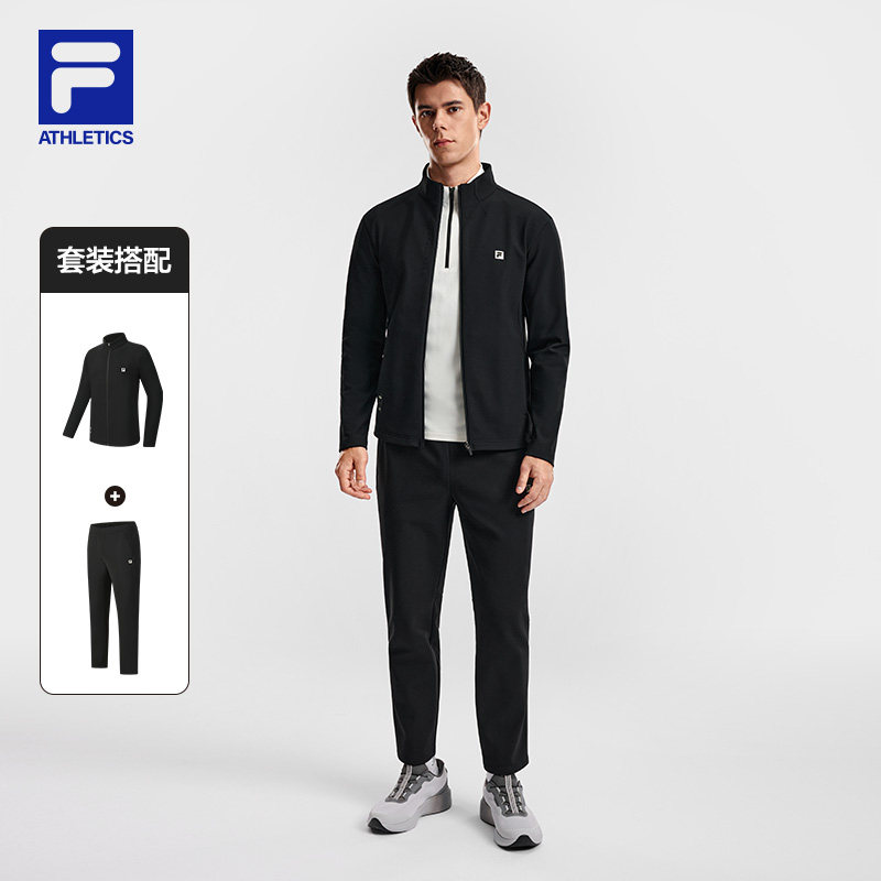 FILA斐乐官方长袖运动套装加绒男春季新款外套裤子跑步健身训练服