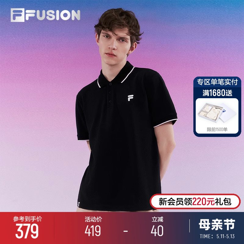 FILA FUSION斐乐潮牌短袖POLO衫男子2024夏季新款翻领T恤运动上衣