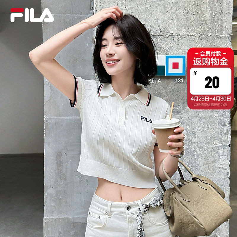 孙千同款FILA斐乐短袖菁英POLO衫女2026夏新款短款翻领针织T恤