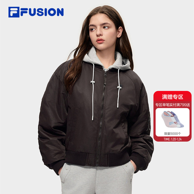 FILA FUSION斐乐潮牌棉服女2026春季新款时尚休闲假两件连帽外套,运动服/休闲服装,运动棉衣,淘宝优惠券,粉丝福利购,淘宝优惠卷