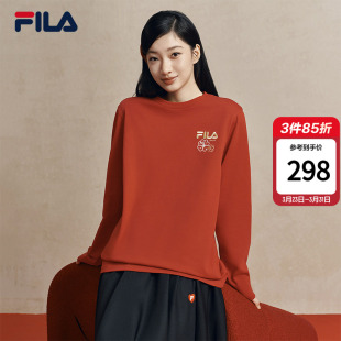 马上起飞FILA斐乐男女长袖 情侣海棠花红色新年长T恤 T恤2026春新款