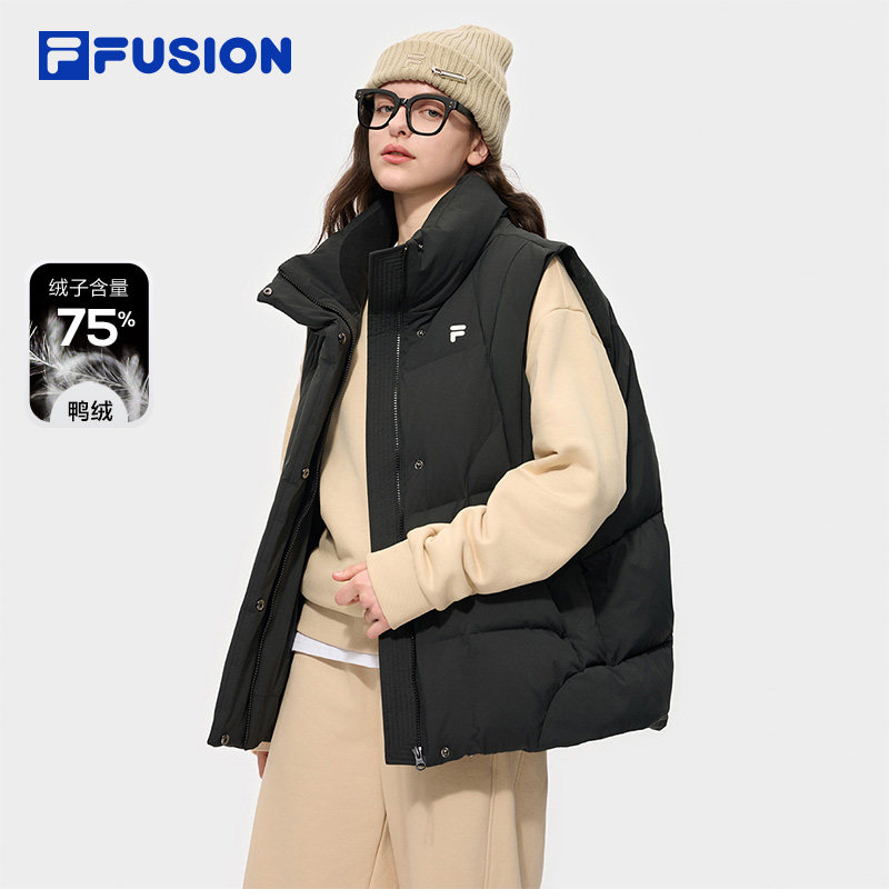 FILA FUSION斐乐潮牌羽绒马甲女2025冬新款时尚宽松保暖立领上衣