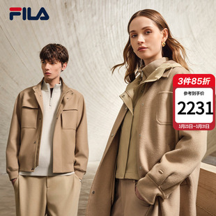 FILA 简约休闲宽松绵羊毛大衣 MILANO斐乐官方女呢子外套26春新款