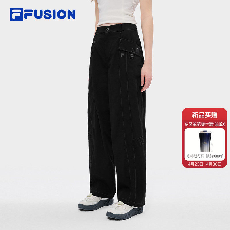 FILA FUSION斐乐潮牌梭织长裤女子2026夏季新款休闲宽松直筒裤子