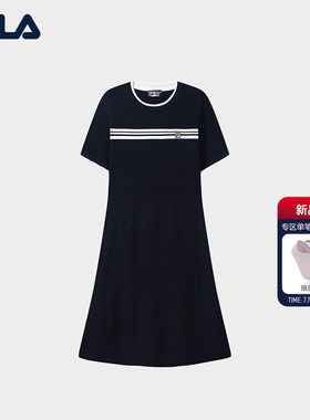 FILA 斐乐官方女子编织连衣裙2026秋季新款休闲百搭短袖修身裙子