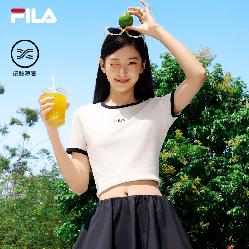 FILA斐乐官方女子针织短袖衫2026夏新款休闲凉感上衣简约修身T恤