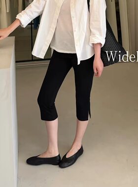 十三行widelia春夏新款罗马布卡普里裤显瘦侧开衩七分裤女7083