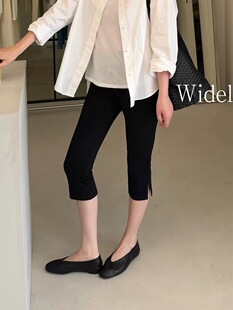 十三行widelia春夏新款罗马布卡普里裤显瘦侧开衩七分裤女7083